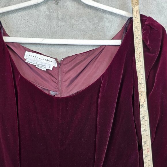 Nancy Johnson Dress Womens 6 Red Velvet Puff Sleeve Scoop Neck Maxi Formal Gown - Picture 9 of 9